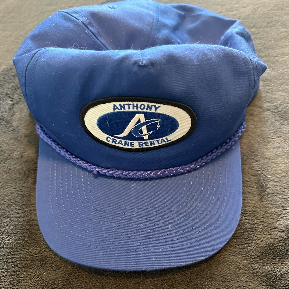 Vintage blue crane rental hat